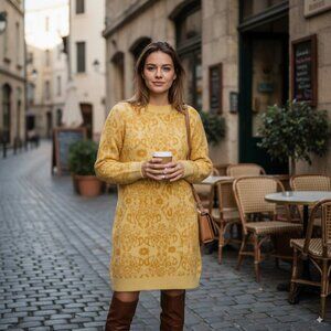 Lost + Wander Morning Sunshine Pullover Sweater Dress Dusty Yellow